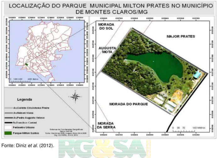 Figura 1. Localização do Parque Municipal Milton Prates no município de Montes  Claros (MG)
