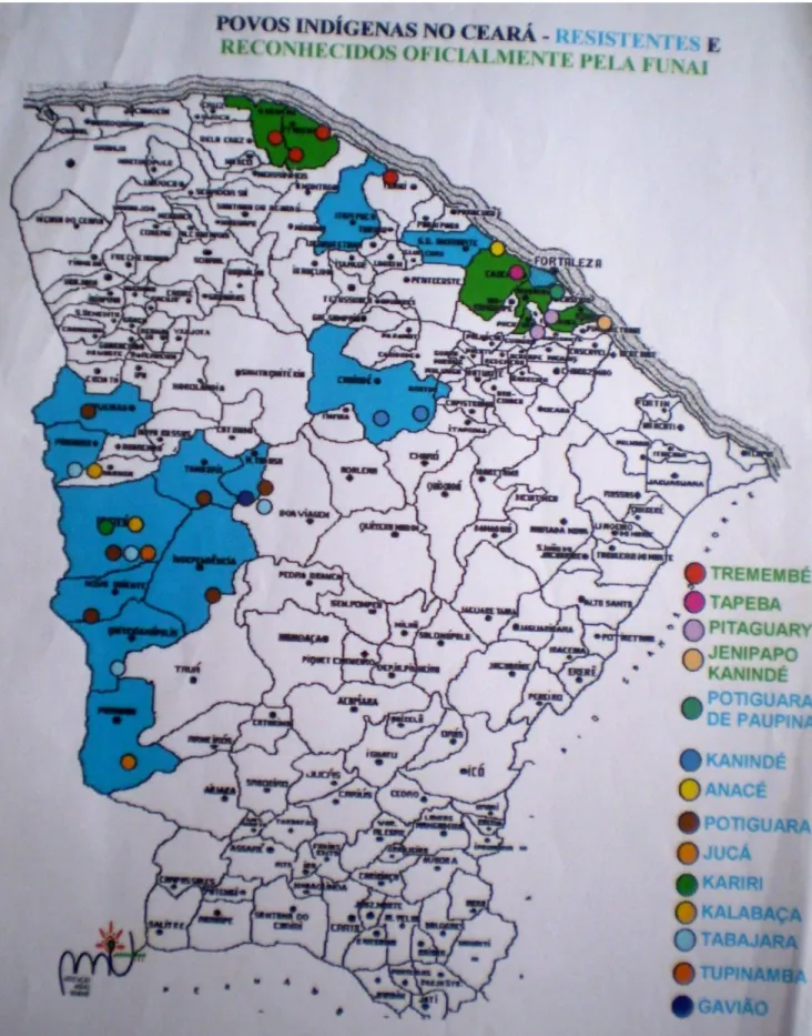 Mapa da Associação Missão Tremembé  localizando os povos indígenas no Ceará.