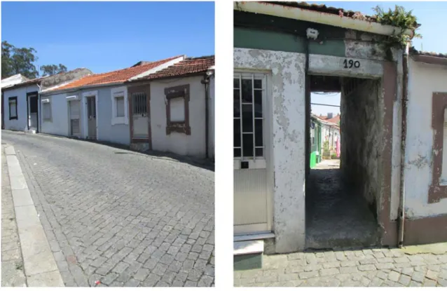 Fig. 4  Fachada e en ntrada de uma ilhaa na zona das Ant ntas, Porto (autor)). 