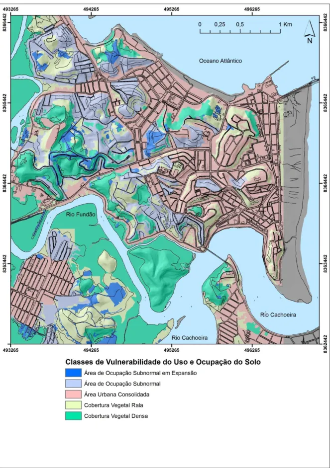 Figura 34 – Classes de vulnerabilidade do Uso e Ocupação do Solo no centro urbano do município de Ilhéus- Ilhéus-Bahia, 2014