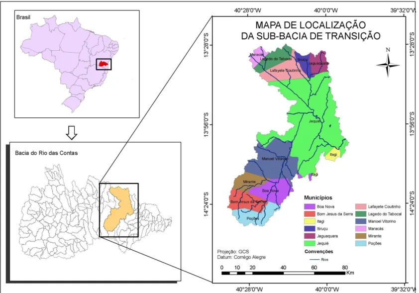 Figura 1 - Mapa de localização da sub-bacia de Transição com seus municípios integrantes