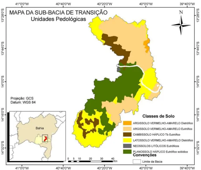 Figura 9 – Mapa das unidades pedológicas por classes de solos da sub-bacia de Transição, na  Bahia