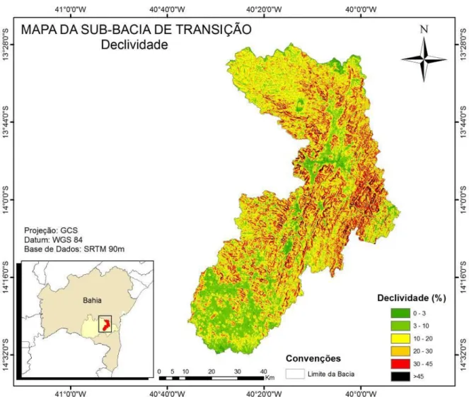 Figura 11 - Mapa evidenciando as áreas de declividade da sub-bacia de Transição, na Bahia