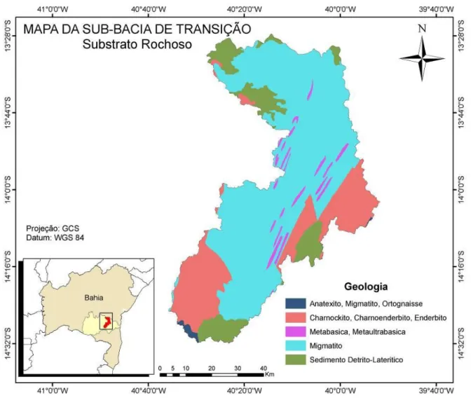 Figura 14 - Mapa geológico evidenciando o substrato rochoso da sub-bacia de Transição, na  Bahia