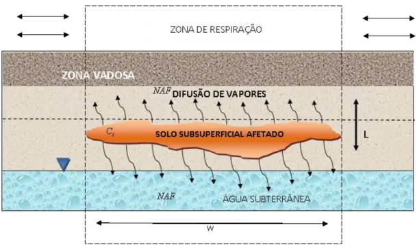 Figura 13 - Cenário de transporte e atenuação natural entre fases, solo  subsuperficial, profundidade de 30 a 640 cm