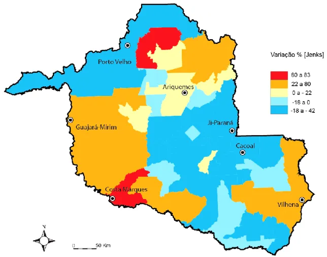 FIGURA 5 - Rondônia: variação da população rural (2000-2010)  Fonte: IBGE, 2010 (Censo Demográfico) 