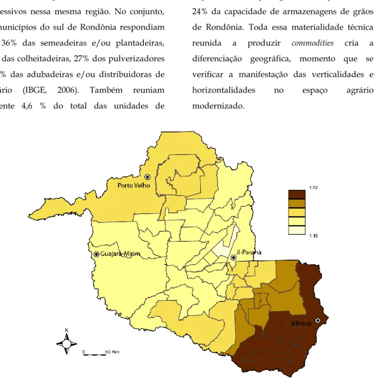 FIGURA 3 - Rondônia: distribuição de tratores por município (2006)  Fonte: IBGE, 2006