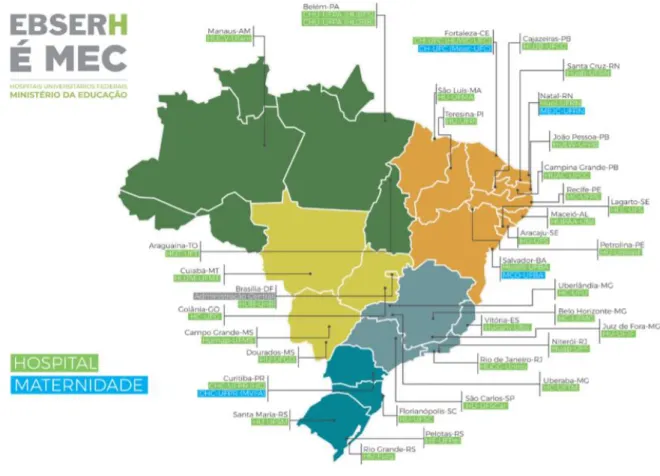 Figura 3 – Adesão da rede de HUF pela EBSERH por região de território brasileiro 