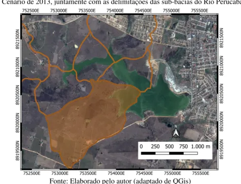 Figura 15 – Cenário de 2013, juntamente com as delimitações das sub-bacias do Rio Perucaba na Região