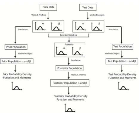 Figure 3.12. Bayesian updating scheme using Weibull distribution, adapted from  Miranda [127] (random distributions are merely indicative)