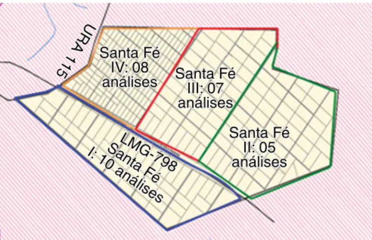 Figura 2. Amostras coletadas por área da Comunidade. Fonte: Adaptado  da Prefeitura Municipal de Uberaba (2007a) 7 .