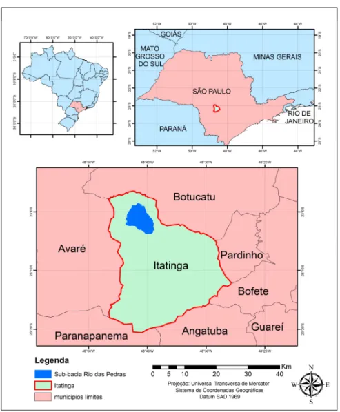 Figura 1.   Localização da sub-bacia do Rio das Pedras, município de Itatinga – SP 