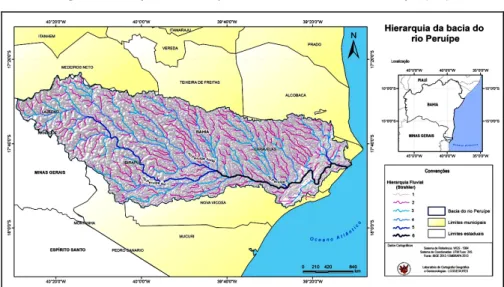 Figura 02. Mapa da hierarquia fluvial da bacia do rio Peruípe (BA) 
