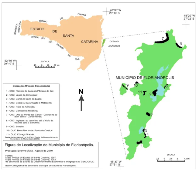 Figura 1 - Mapa das Operações Urbanas Consorciadas em Florianópolis. 