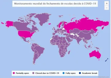 Figura 1 – Monitoramento mundial do fechamento de escolas devido à COVID-19 