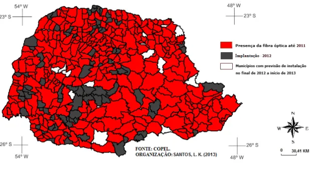 FIGURA 10: Disseminação da presença de Fibras Óticas em 2012 - Paraná 