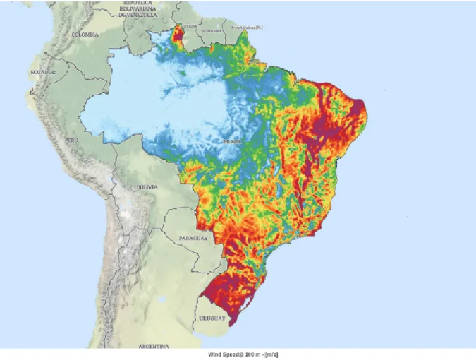 Figura 2 – Potencial Eólico do Brasil. Fonte: (BADGER J. DAVIS, 2020)