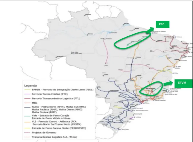 Figura 1: Mapa ferroviário no território brasileiro 