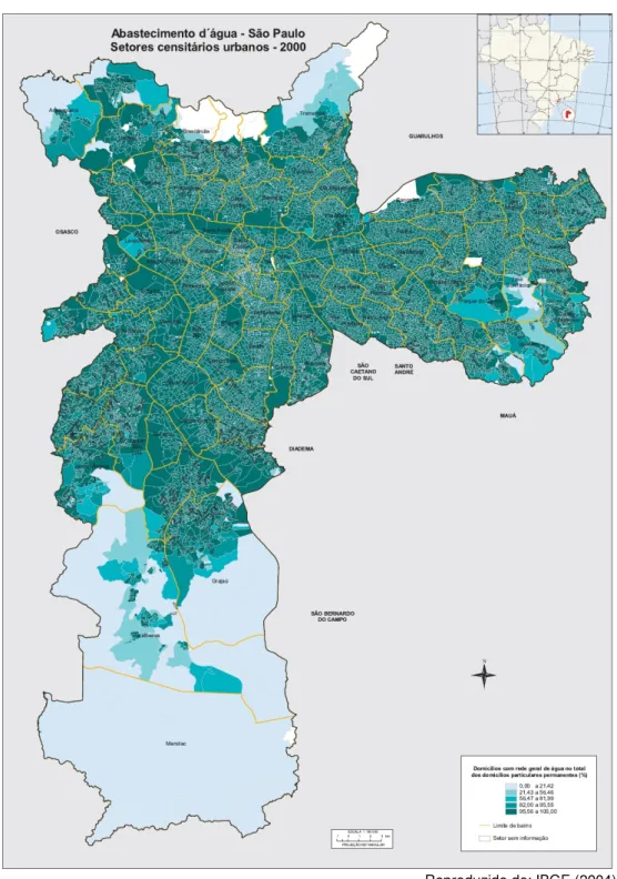 Figura 4 – Abastecimento d’água em São Paulo segundo setores censitários urbanos – 2000