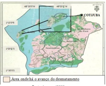 Figura 7: Mapa do desmatamento em Belém e nas ilhas 