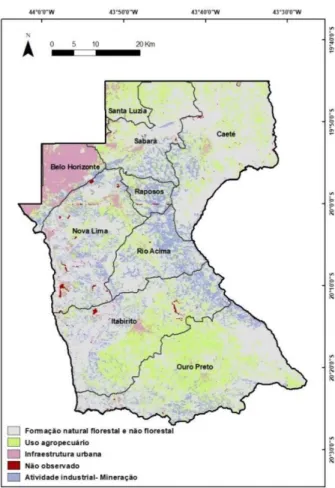 Figura 1.2 :  Relação do uso e ocupação do solo com os municípios (Mapbioma 2017). 