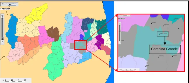 Figura 01 - Mapa das Microrregiões do Estado da Paraíba com destaque para a cidade de Campina  Grande (escala 1:1900000 e 1:410000) 