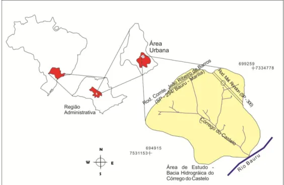 Figura 1: Localização da área de estudo em destaque modificada da base cartográfica vetorizada; 