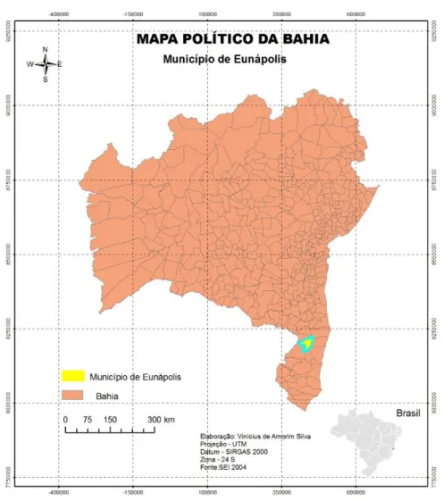 Figura 01 – Mapa de localização da área de estudo, município de Eunápolis. 