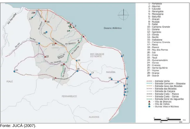 Figura 01 – Mapa das principais estradas que interligavam o Ceará a outros estados. 