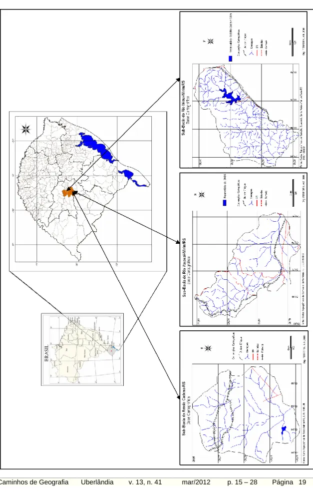 Figura 1 - Localização das sub-bacias do arroio Cadena e dos rios Vacacaí-Mirim e Ibicuí-Mirim