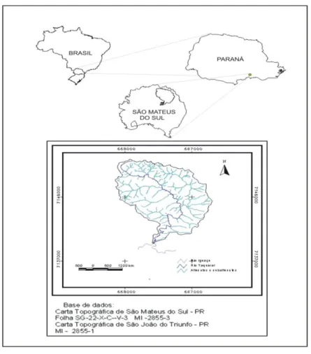 Figura 1 – Localização da Bacia Hidrográfica do rio Taquaral – São Mateus do Sul/PR. Escala  1:50.000