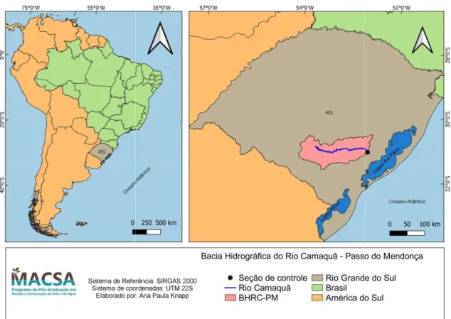 Figura 1 - Localização da área de estudo com relação à América do Sul Sul. 