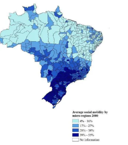 Figure 2. Average social mobility by micro-regions using 7 years of education 2000-2010 