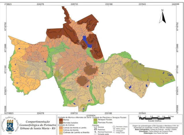 Figura 4 – Compartimentação Geomorfológica do Perímetro Urbano de Santa Maria. 