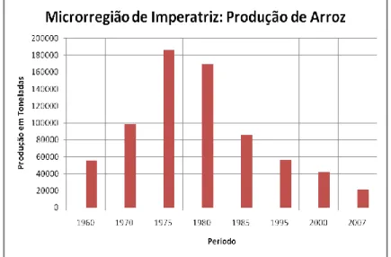 Figura 3. Produção de arroz na microregião de Imperatriz de 1960 a 2007. 