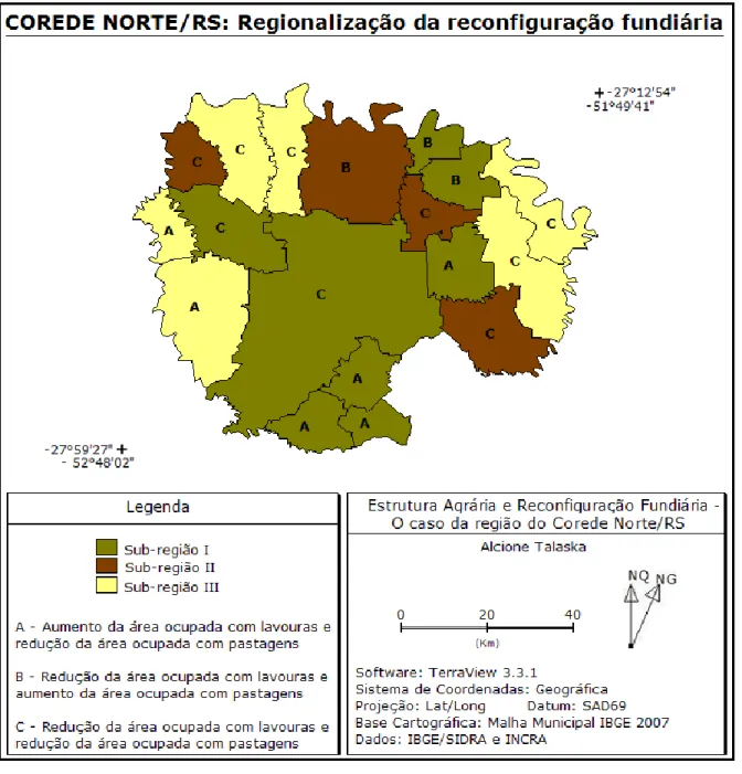 Ilustração 1 – Regionalização da reconfiguração fundiária e da alteração do uso da terra na  região do COREDE Norte/RS 