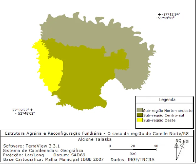 Ilustração  2  –  Regionalização  da  reconfiguração  fundiária  e  da  alteração  do  uso  da  terra  na  região do COREDE Norte/RS, através do método Skater
