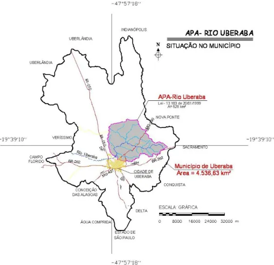 Figura  01 –  O  município  de  Uberaba-MG  e  sua  Área  de  proteção  ambiental (APA) do Rio Uberaba