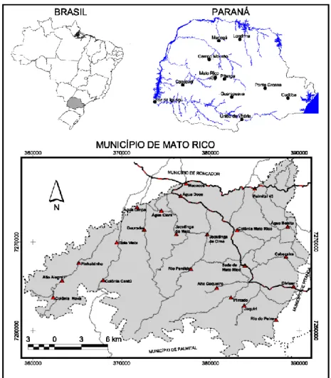 Figura 1: Município de Mato Rico: localização e estrutura interna de povoamento 
