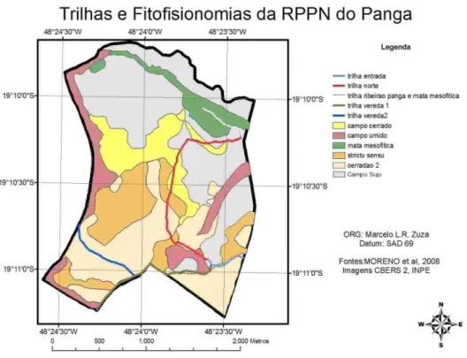 Figura 4: Mapa das trilhas e fitofisionomias da Estação Ecológica do Panga