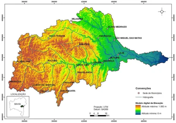 Figura 5 - Mapa de classes de altitude da bacia hidrográfica do rio Jiquiriçá - BA. 