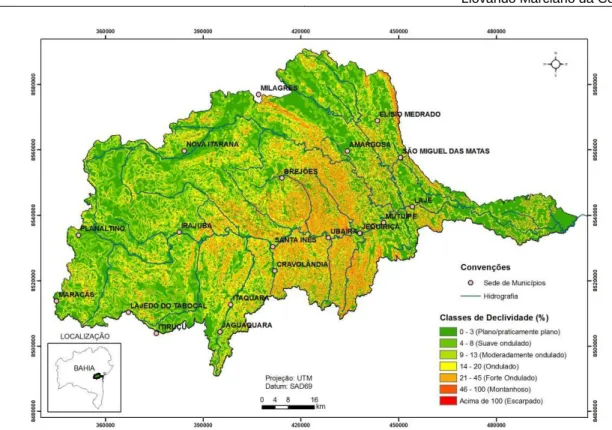 Figura 6 - Mapa de classes de declividade da bacia hidrográfica do rio Jiquiriçá - BA