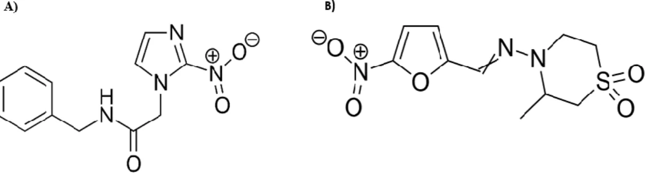 Figura 1 - Estrutura química do Benznidazol (A) e Nifurtimox (B) 