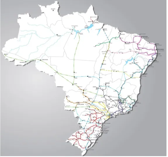 Figura 7 - Mapa ferroviário brasileiro. (Fonte: ANTF) 