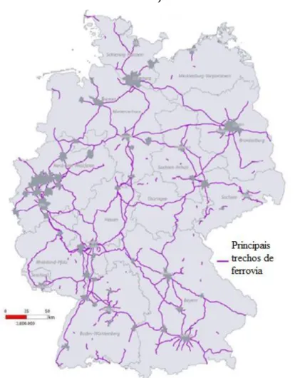 Figura 8 - Mapa dos principais vias ferroviárias da Alemanha (Fonte: Lärmaktionsplan  - LAP) 