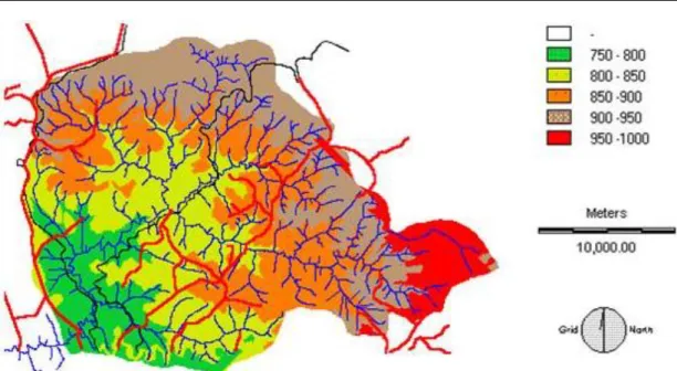 Figura 5 - Mapa de hipsometria da bacia do alto curso do rio Uberaba 