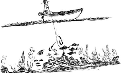 Figura 3: Desenho esquemático de uma marambaia, pesqueiro artificial situado na zona  costeira de Barra Grande, Cajueiro da Praia-PI em 2017