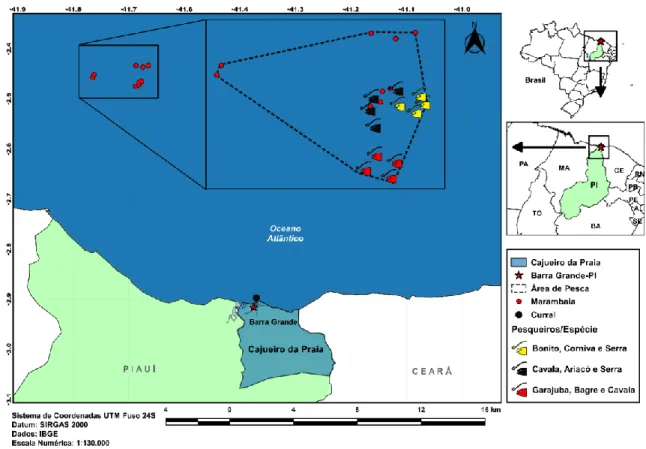 Figura 1: Localização dos Sistemas de Pesca Artesanal identificados em Barra Grande,  Cajueiro da Praia-PI em 2017 - Sistemas da Zona Costeira