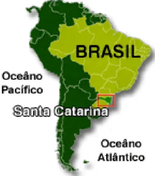 Figura 2.- Santa Catarina, SC, no contexto da região de Encosta  Atlântica do Cone Meridional da América do Sul  