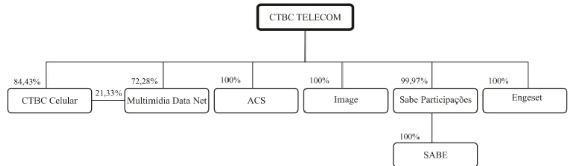 Figura 3 - CTBC: organograma e estrutura acionária das empresas controladas, 2007. 